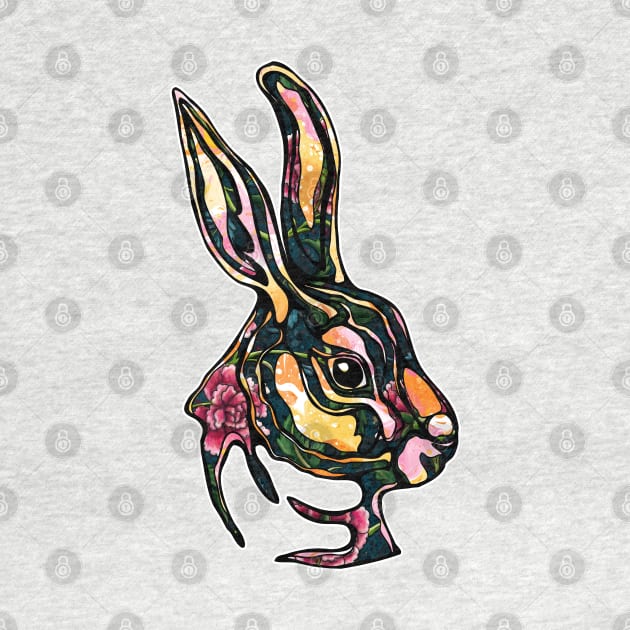 Floral rabbit hand drawn illustration, hippie decorative bunny face by NadiaChevrel